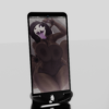 A phone stand featuring a design of SCP-1471 Mal0 by artist TFFeathers, pressing her breasts against a phone screen.